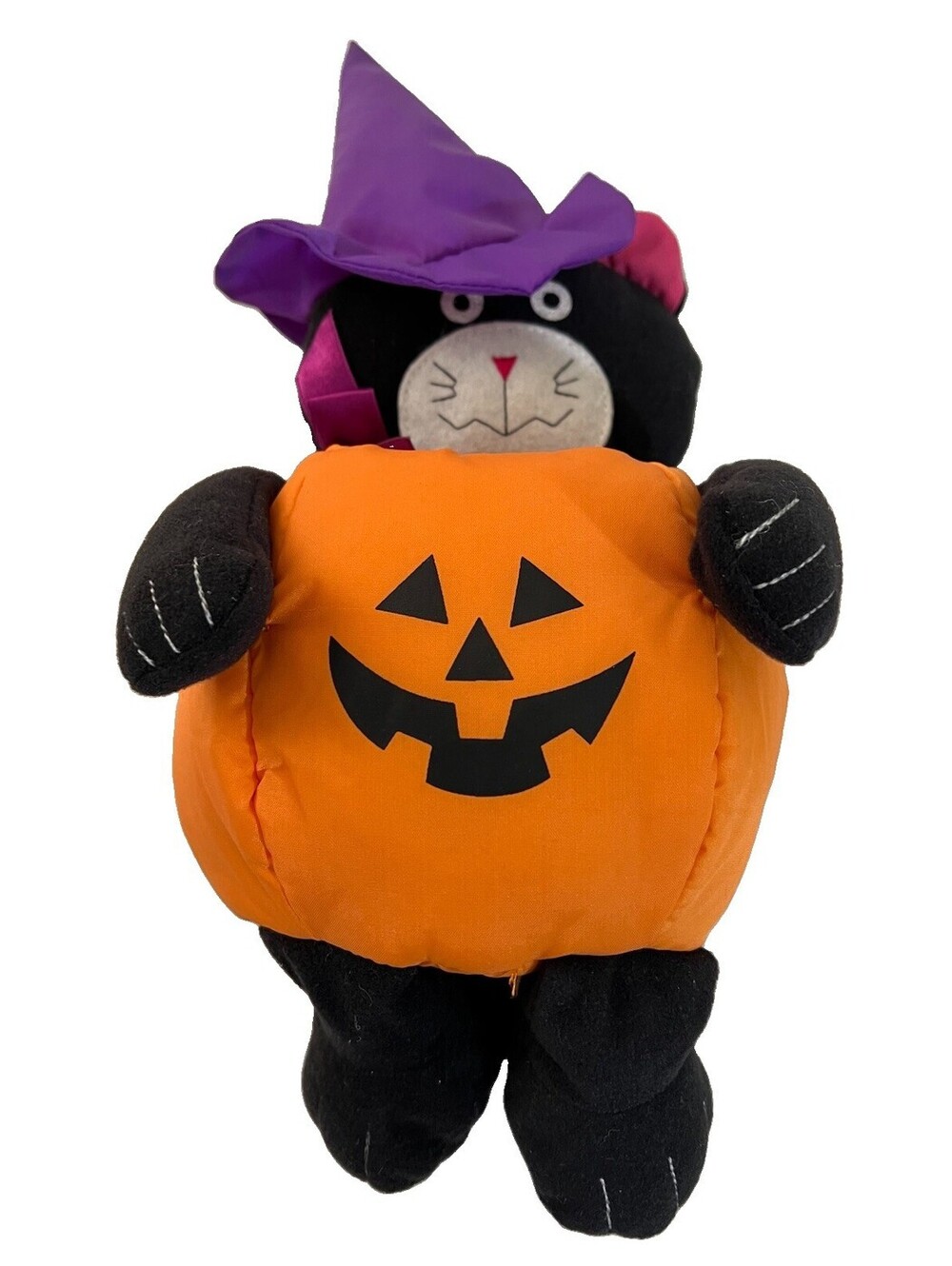 Vintage 1990s Avon Happy Haunting Black Cat Pumpkin Halloween Fabric Basket